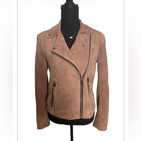 AllSaints Blush Pink 100% Goat Leather Suede Dalby
Biker Jacket Sz 8 (M) - Picture 2 of 16